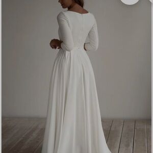 Elegant Bridal or Prom White Long Sleeve Dress